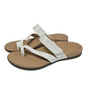 Vionic Morgan Sandals, White Leather, Toe Loop, Slides, Slip On, Comfort, Sz 10